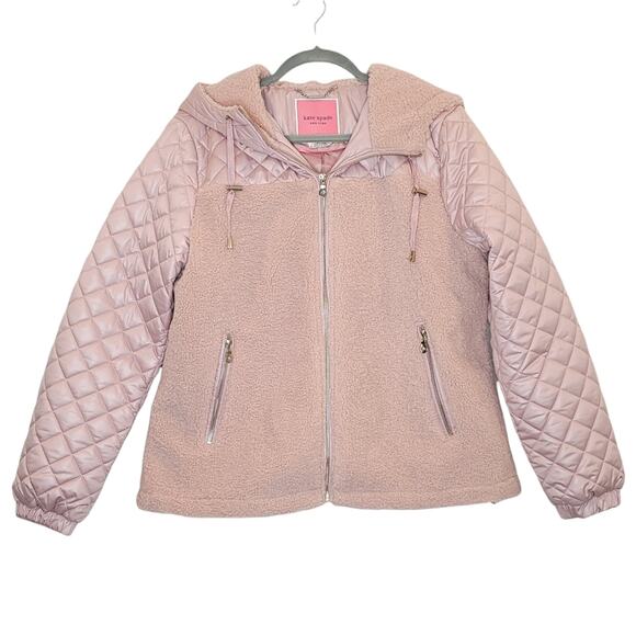 Kate Spade New York Hooded Faux Fur Quilt Jacket in Soft Rose,  Size Large, NWT - Picture 6 of 11